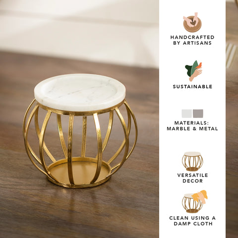 Weave Marble & Metal Pillar Candle Holder- Small