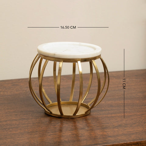 Weave Marble & Metal Pillar Candle Holder- Small