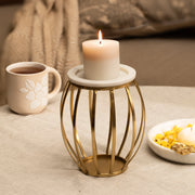 Weave Marble & Metal Pillar Candle Holder- Large