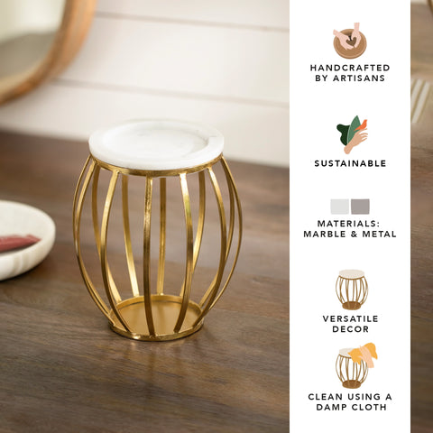 Weave Marble & Metal Pillar Candle Holder- Large