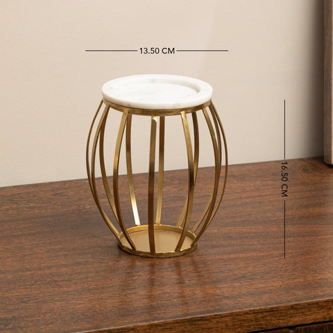 Weave Marble & Metal Pillar Candle Holder- Large