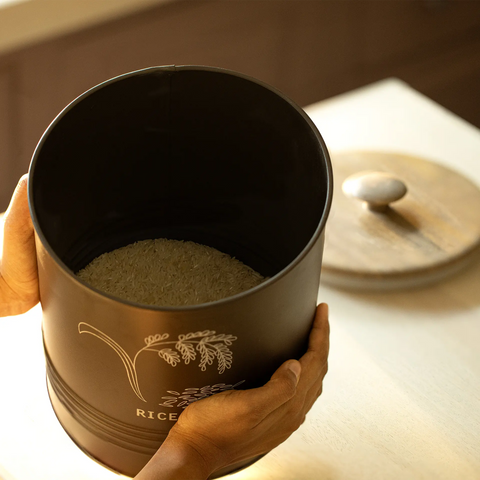 Charcoal Brown Rice Storage Barrel with Wooden Lid