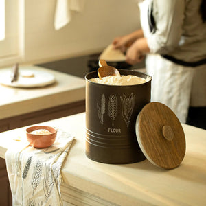 Charcoal Brown Grain Storage Barrel with Wooden Lid