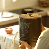 Charcoal Brown Grain Storage Barrel with Wooden Lid