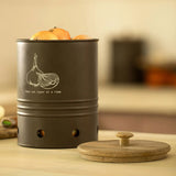 Charcoal Brown Onion Storage Bin with Wooden Lid