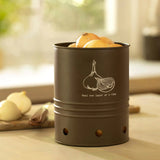Charcoal Brown Onion Storage Bin with Wooden Lid