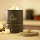Charcoal Brown Garlic Storage Bin with Wooden Lid