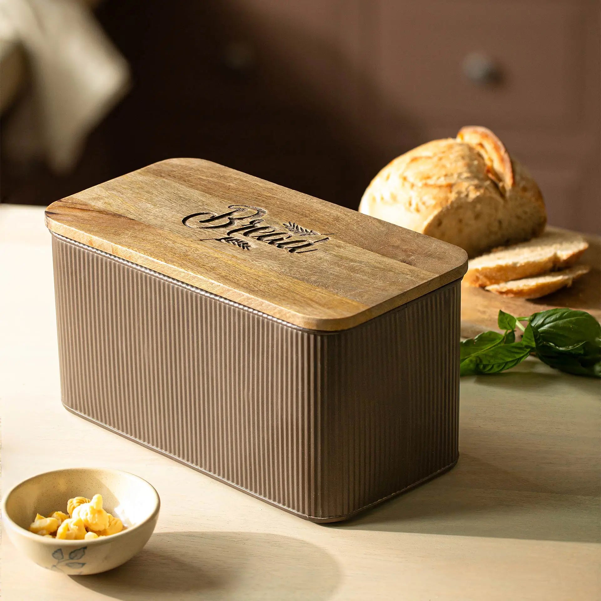 Charcoal Brown Bread Box with Lid