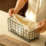 Charcoal Brown Twine Wire Bread Box with Fabric and Lid