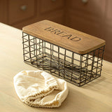 Charcoal Brown Twine Wire Bread Box with Fabric and Lid