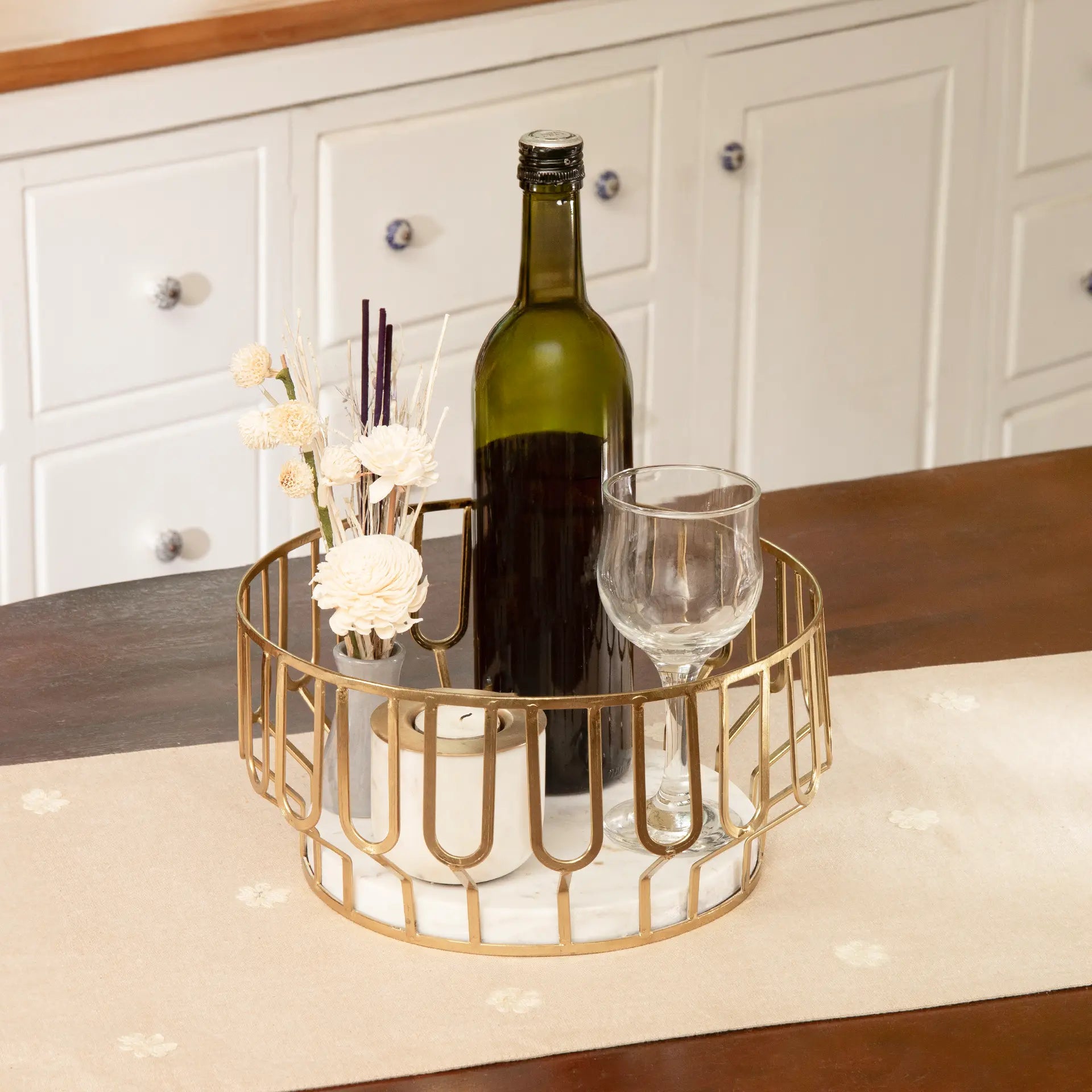 Weave Marble & Metal Basket- Large