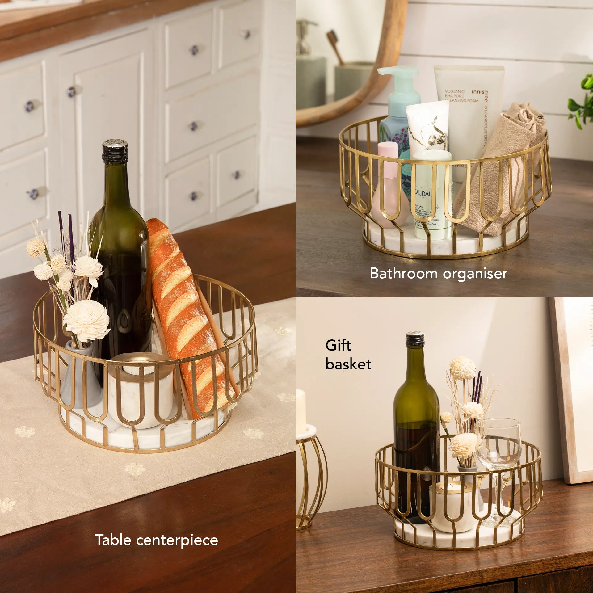 Weave Marble & Metal Basket- Large