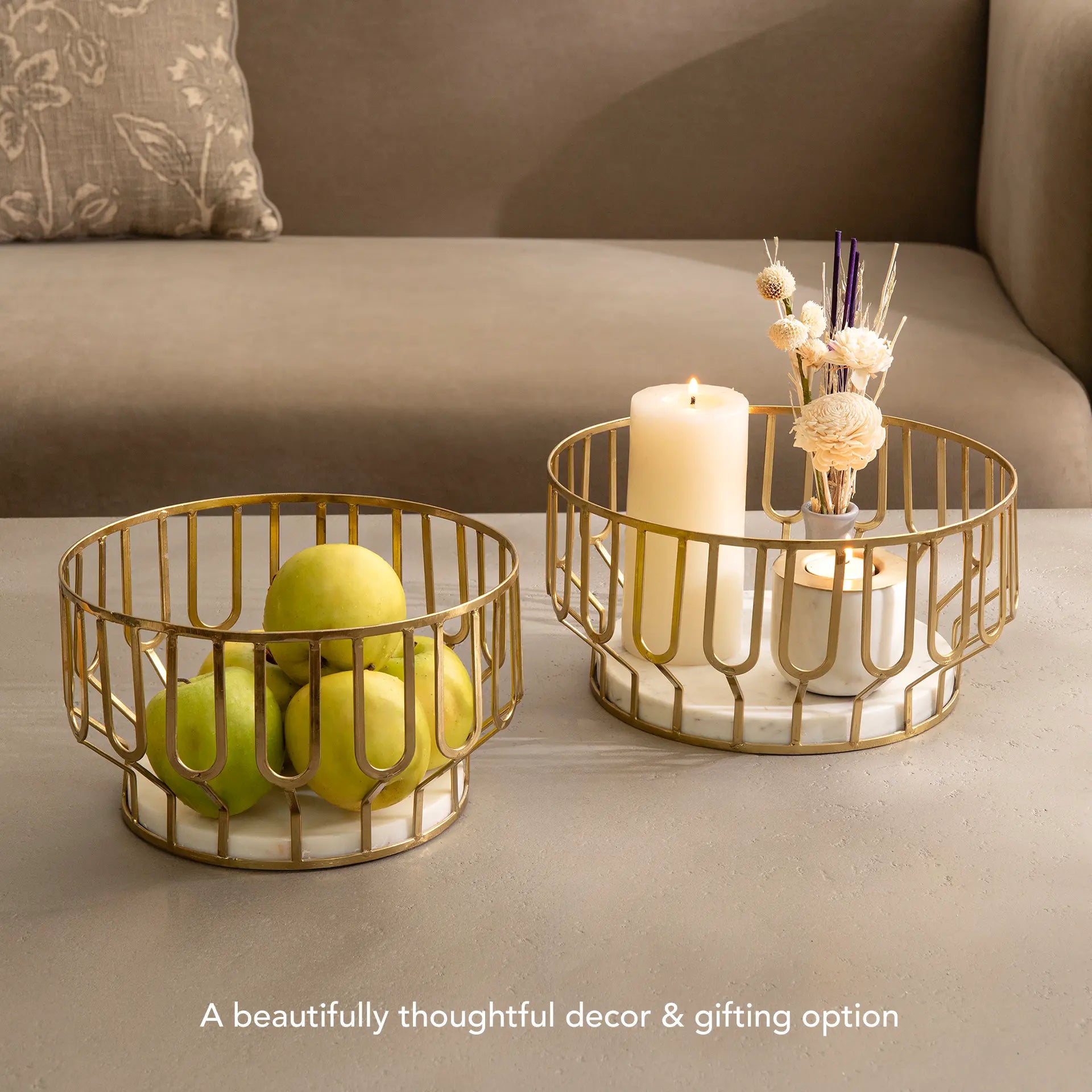 Weave Marble & Metal Basket- Large