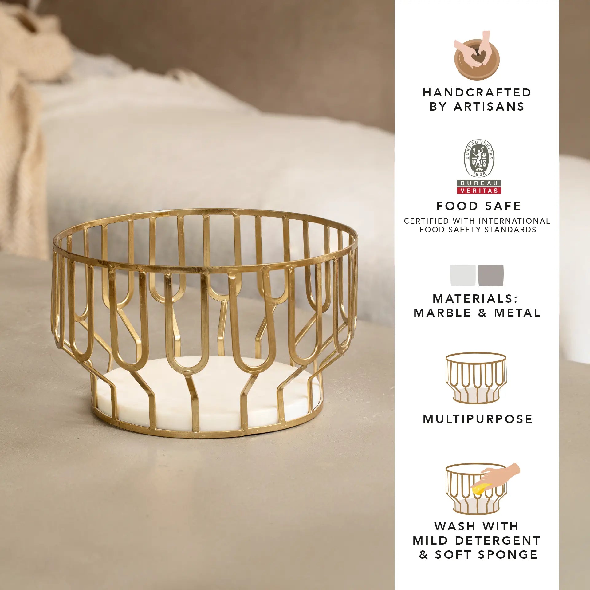 Weave Marble & Metal Basket- Small