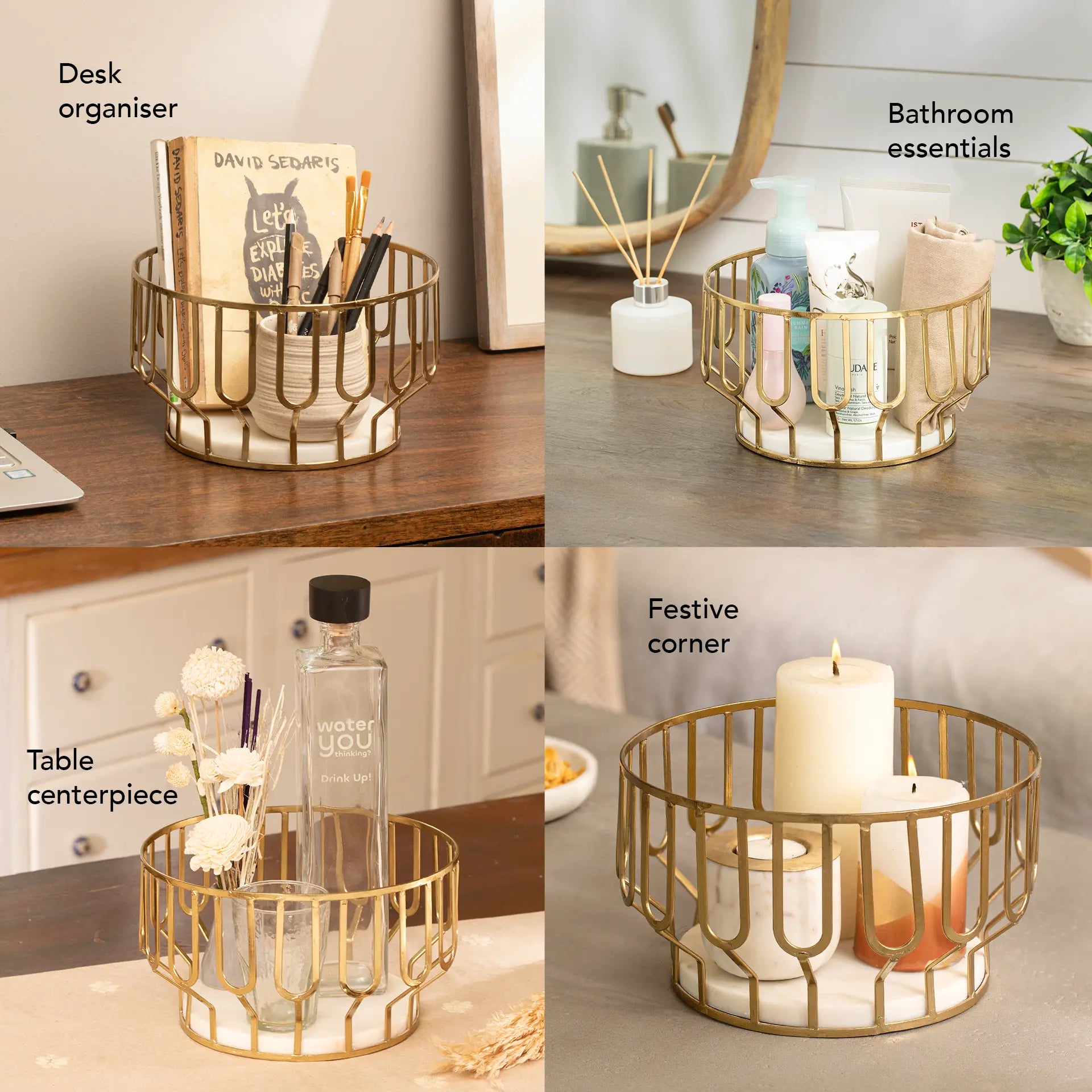 Weave Marble & Metal Basket- Small