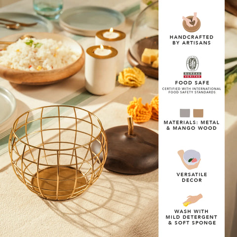 Pear Metal Basket with Wooden Lid