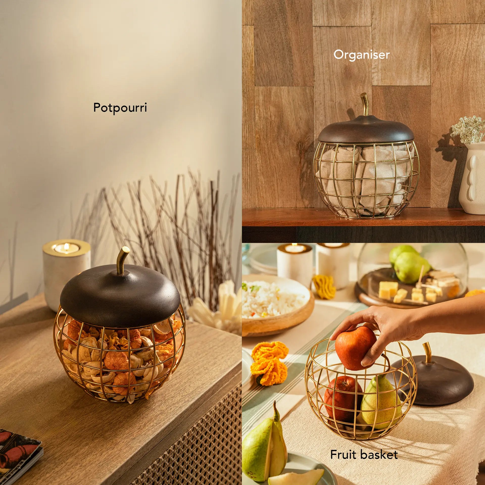 Pear Metal Basket with Wooden Lid