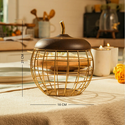 Pear Metal Basket with Wooden Lid