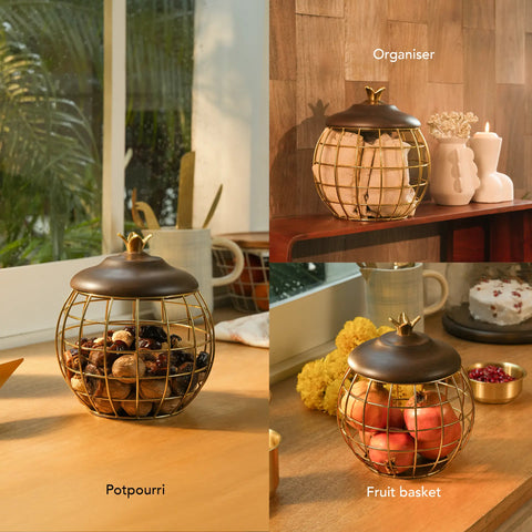 Anaar Metal Basket with Wooden Lid