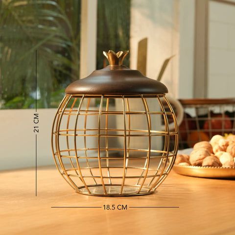 Anaar Metal Basket with Wooden Lid