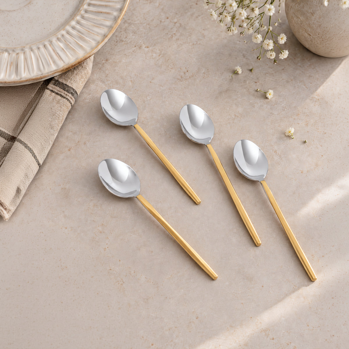Sunlit Two-Tone Glossy Dessert Spoon Set of 4