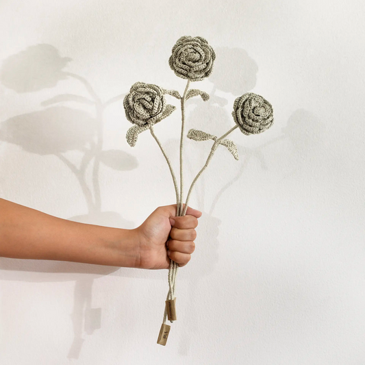 rose silver crochet flower set of 3