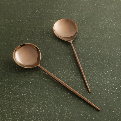 Norah Rose Gold Hammered Handle Server Set Of 2