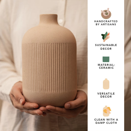 Classic Beige Ceramic Vase - Tall