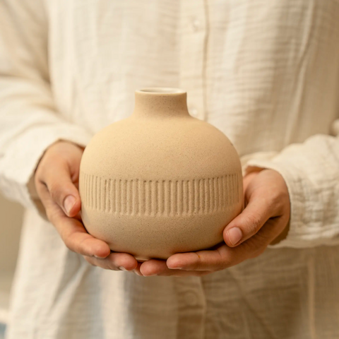 Classic Beige Ceramic Vase - Short