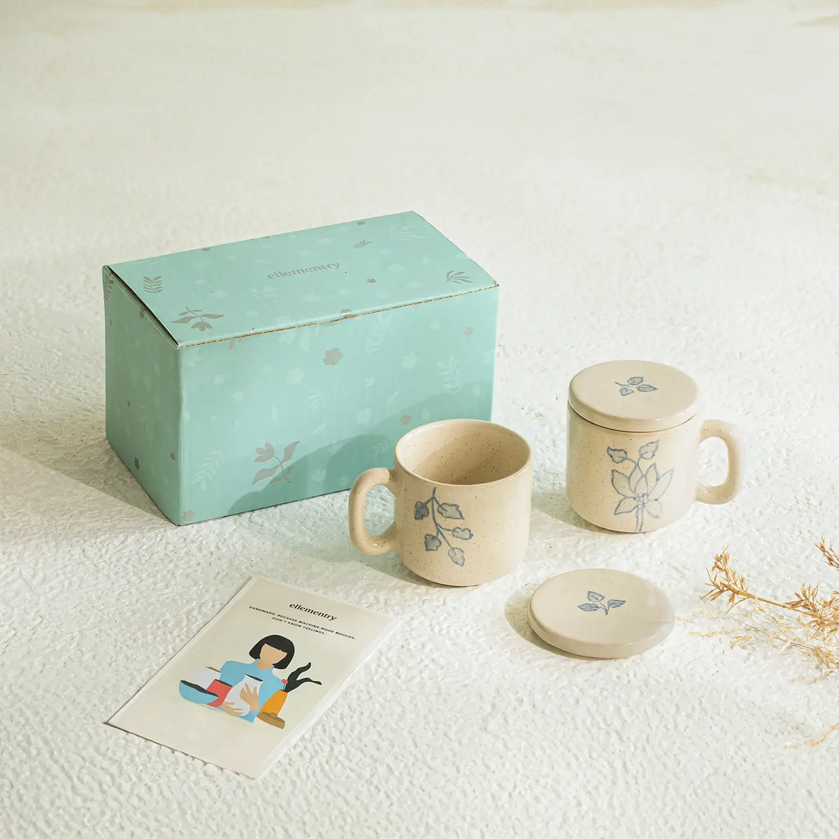 Fiore Ceramic Mug Set of Two  with Lid