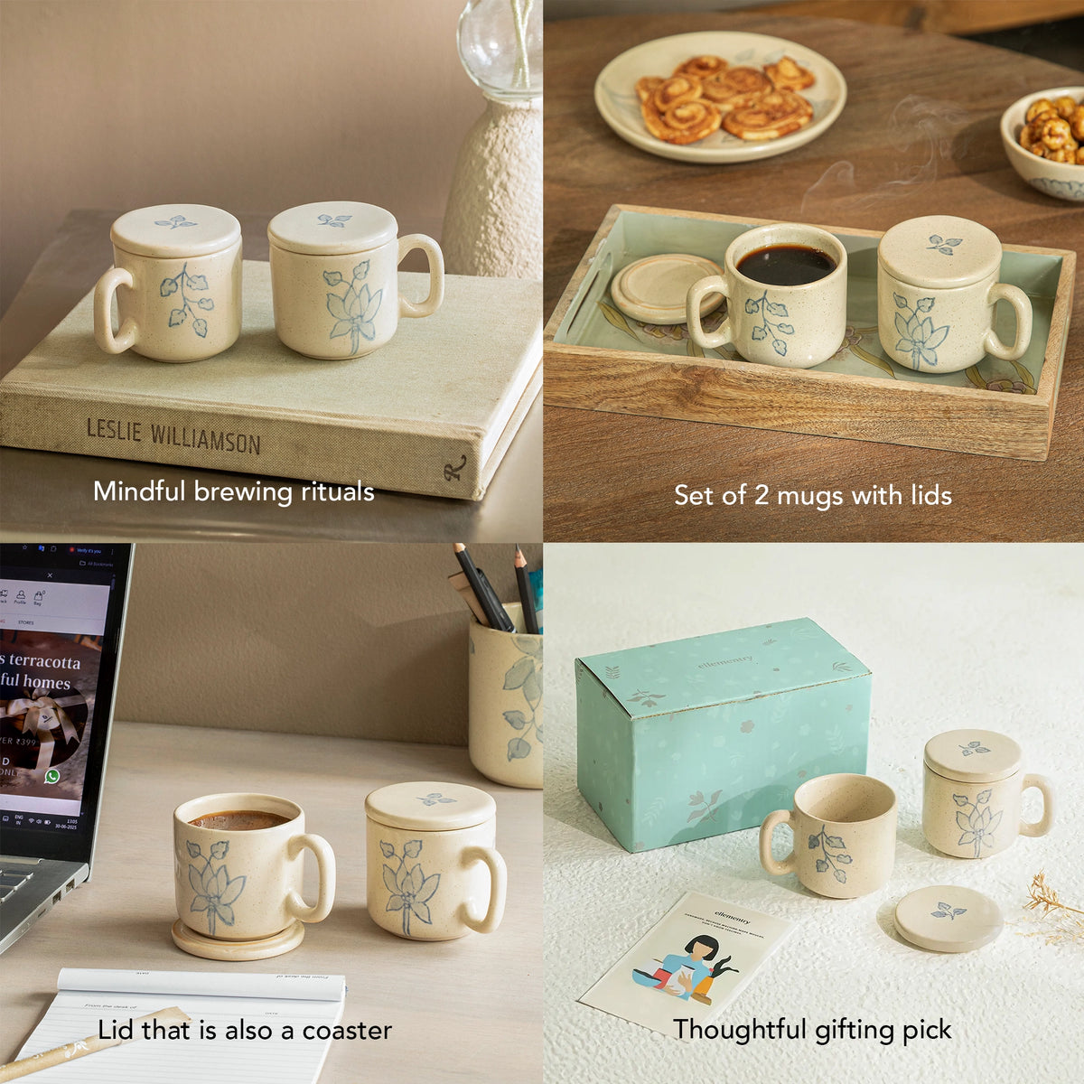 Fiore Ceramic Mug Set of Two  with Lid