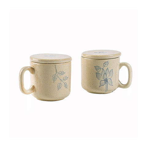 Fiore Ceramic Mug Set of Two  with Lid