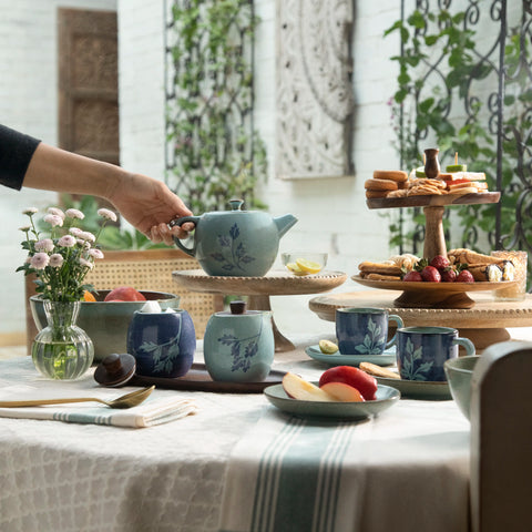 Aqua Floret Ceramic Tea Set For 4