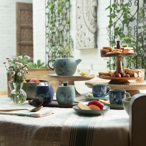 Aqua Floret Ceramic Tea Set For 4
