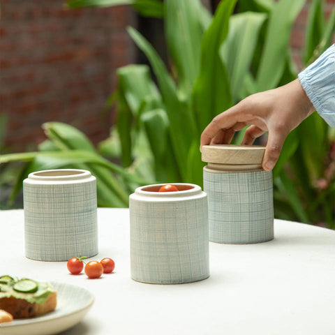 Saan Ceramic Jar with Wooden Lid Set of 2