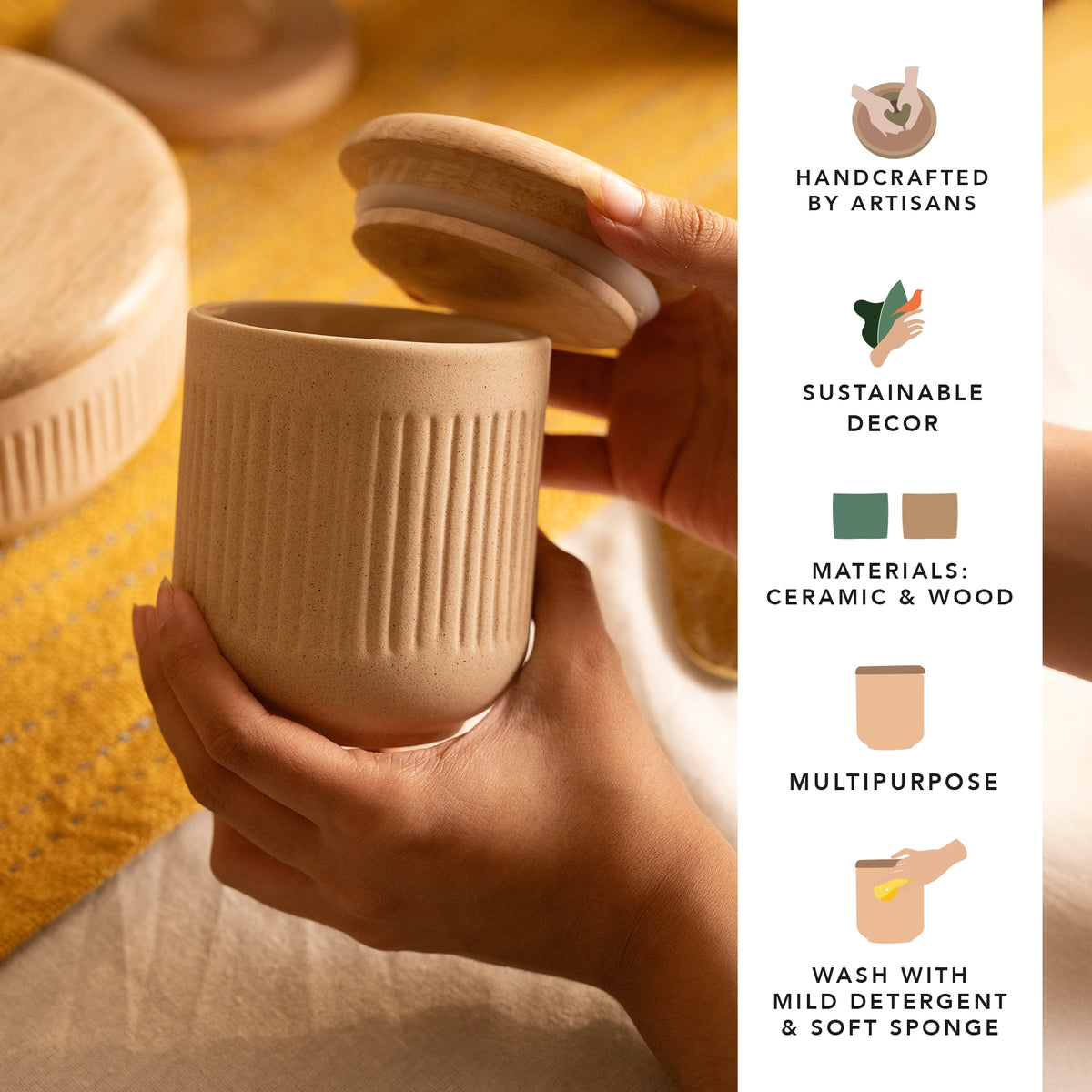 Classic Beige Ceramic Jar - Small