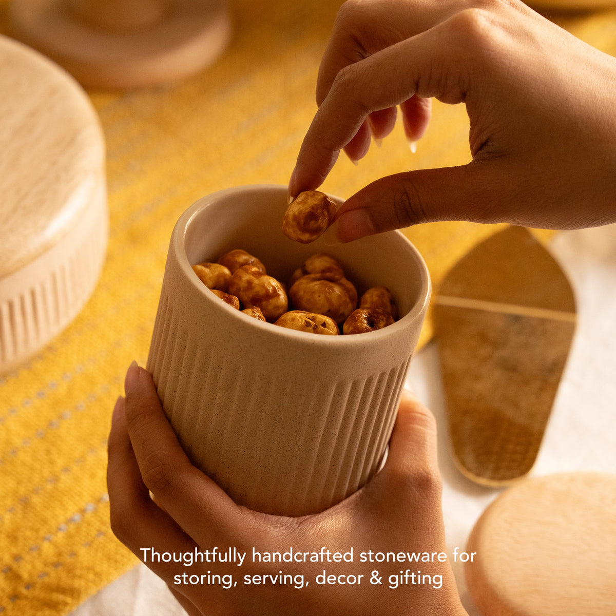 Classic Beige Ceramic Jar - Small