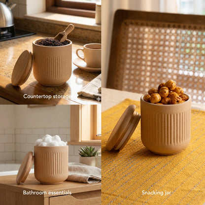 Classic Beige Ceramic Jar- Large