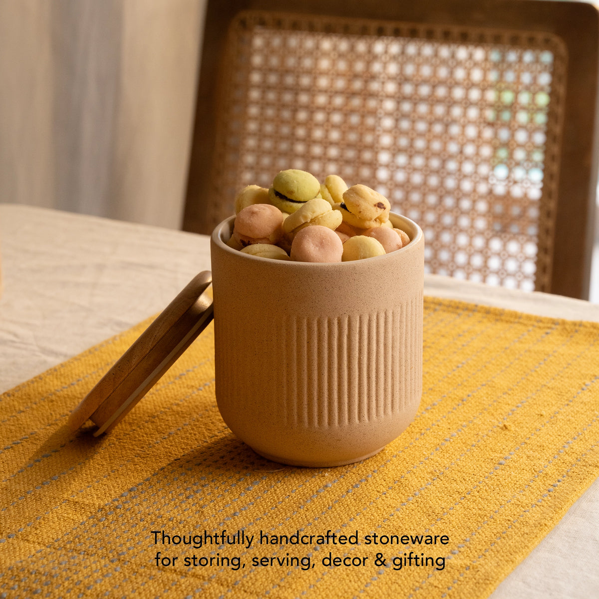 Classic Beige Ceramic Jar- Large