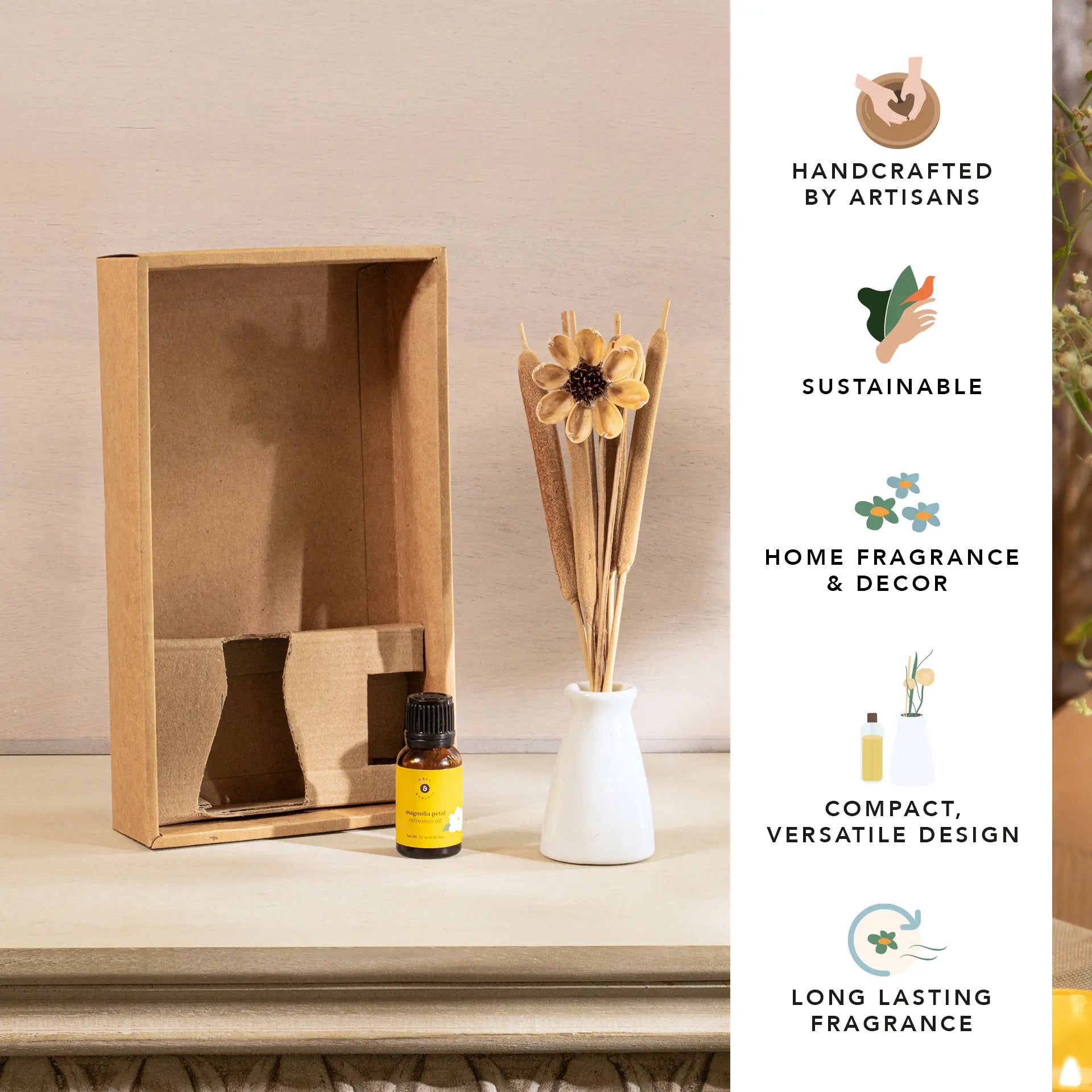 Breathe & Bloom Vase & Diffuser Set - Magnolia Petal