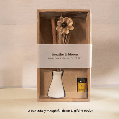 breathe & bloom vase and diffuser set - magnolia petal