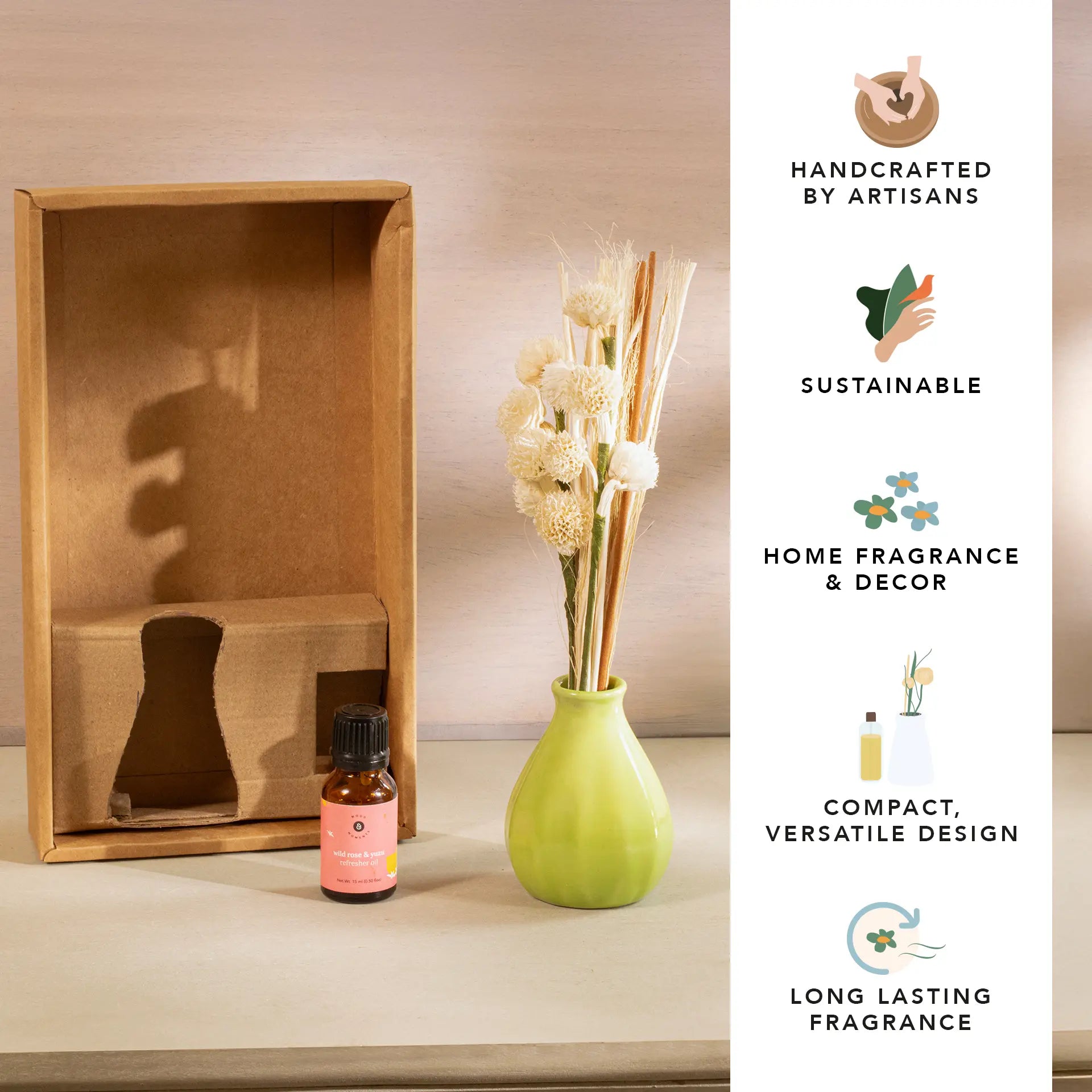 Breathe & Bloom Vase & Diffuser Set - Wild Rose & Yuzu