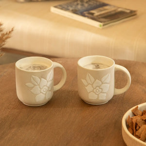Floral Embossed Ceramic Mug Set of 2