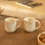Floral Embossed Ceramic Mug Set of 2
