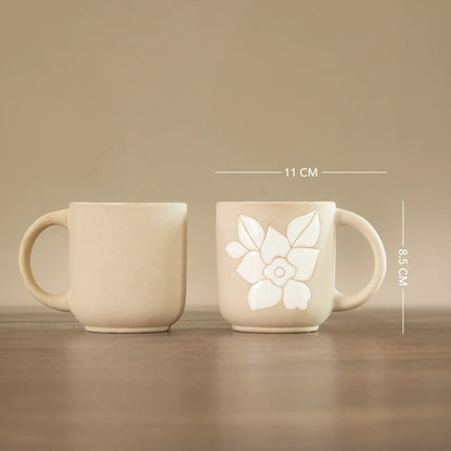 Floral Embossed Ceramic Mug Set of 2