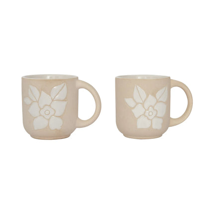 Floral Embossed Ceramic Mug Set of 2