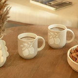 Pear embossed ceramic mug set of 2
