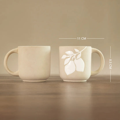 Pear embossed ceramic mug set of 2