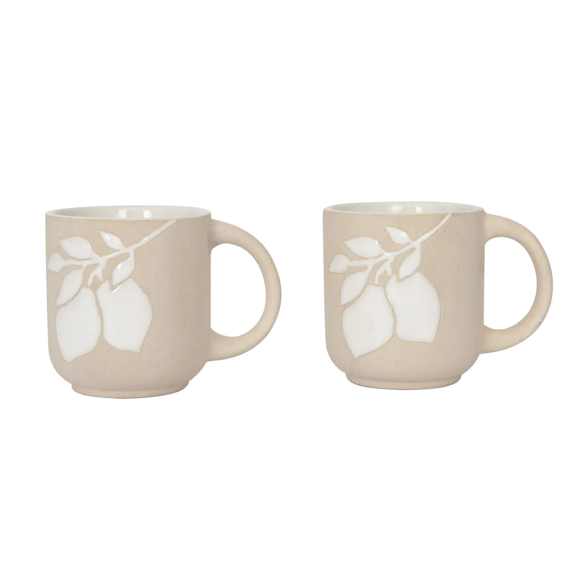 Pear embossed ceramic mug set of 2