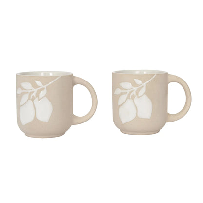 Pear embossed ceramic mug set of 2